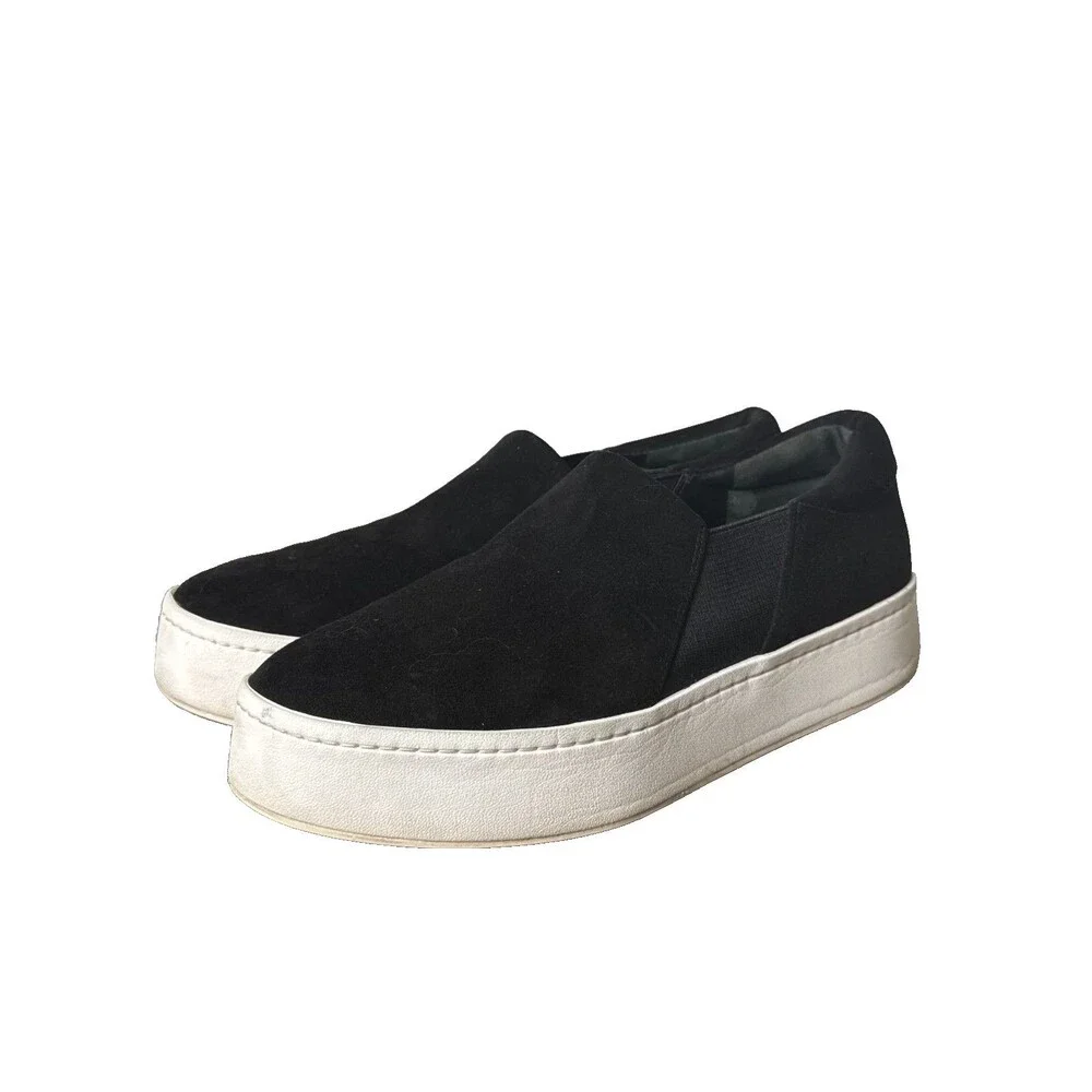 Vince Warren Platform Slip-On Sneakers Black Suede Women’s 8.5 Minimalist Luxe